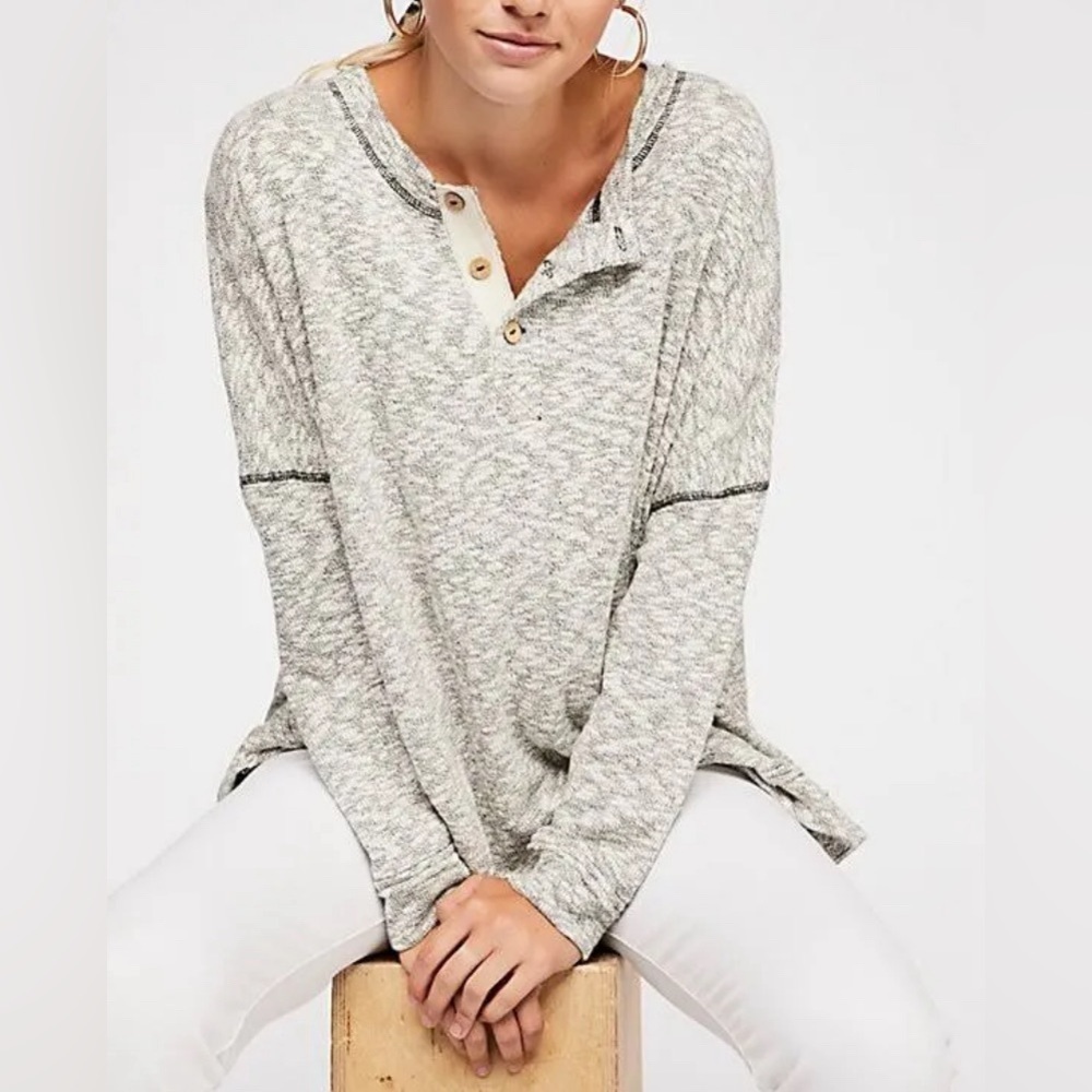 Free People Beach Sleep to Dream Pullover Knit Henley Pullover Comfy Cozy Sz XS
